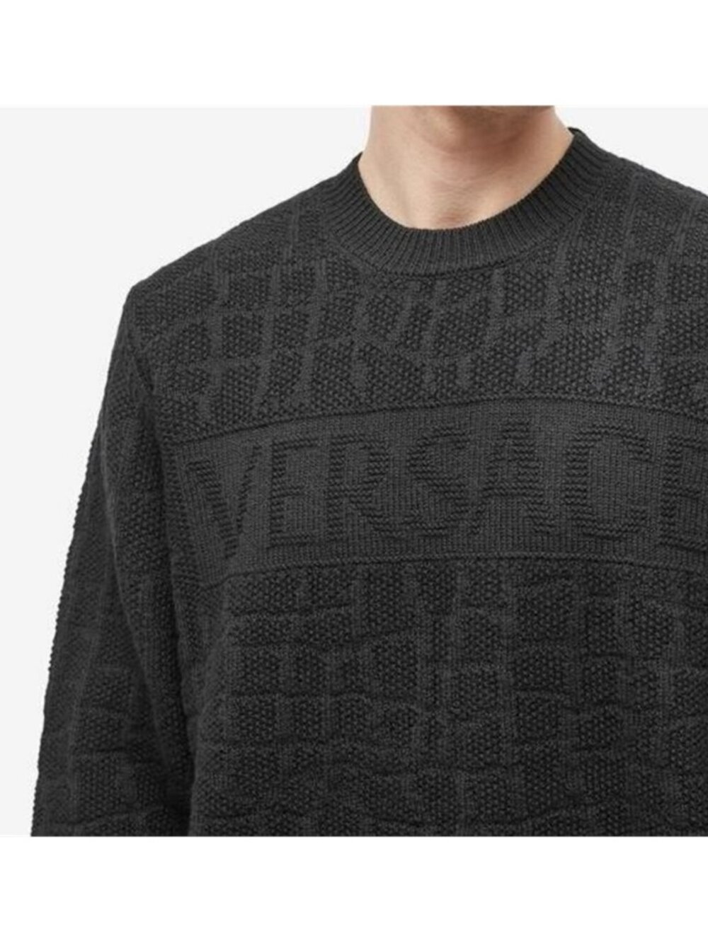 New Authentic Versace Crocodile Jacquard Wool Crew – Black  size 50